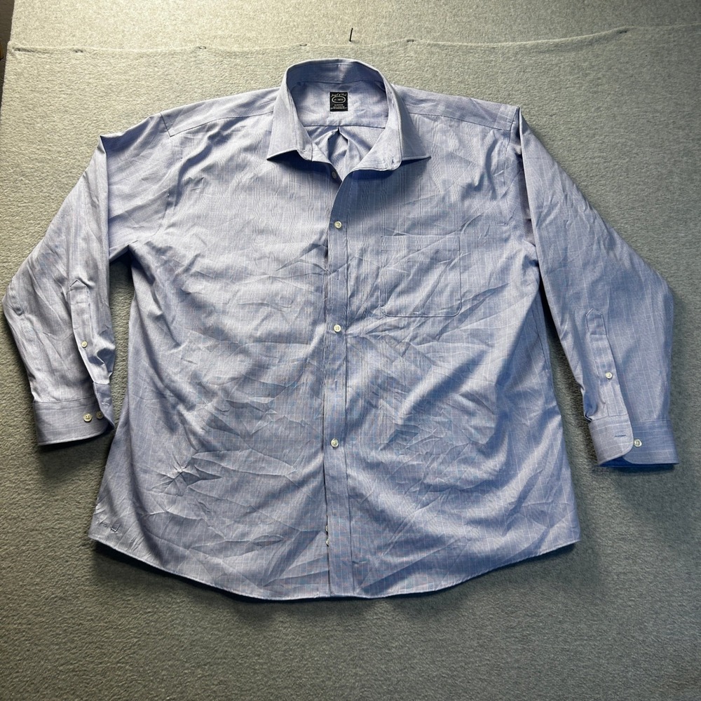Dress Shirt Non Iron Button Front Mens Size 19 34/35 Blue Check Joseph & Feiss